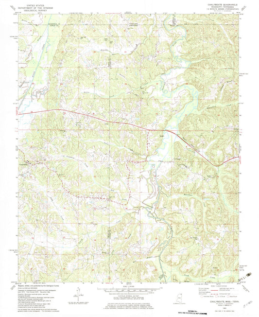 Classic USGS Chalybeate Mississippi 7.5'x7.5' Topo Map Image