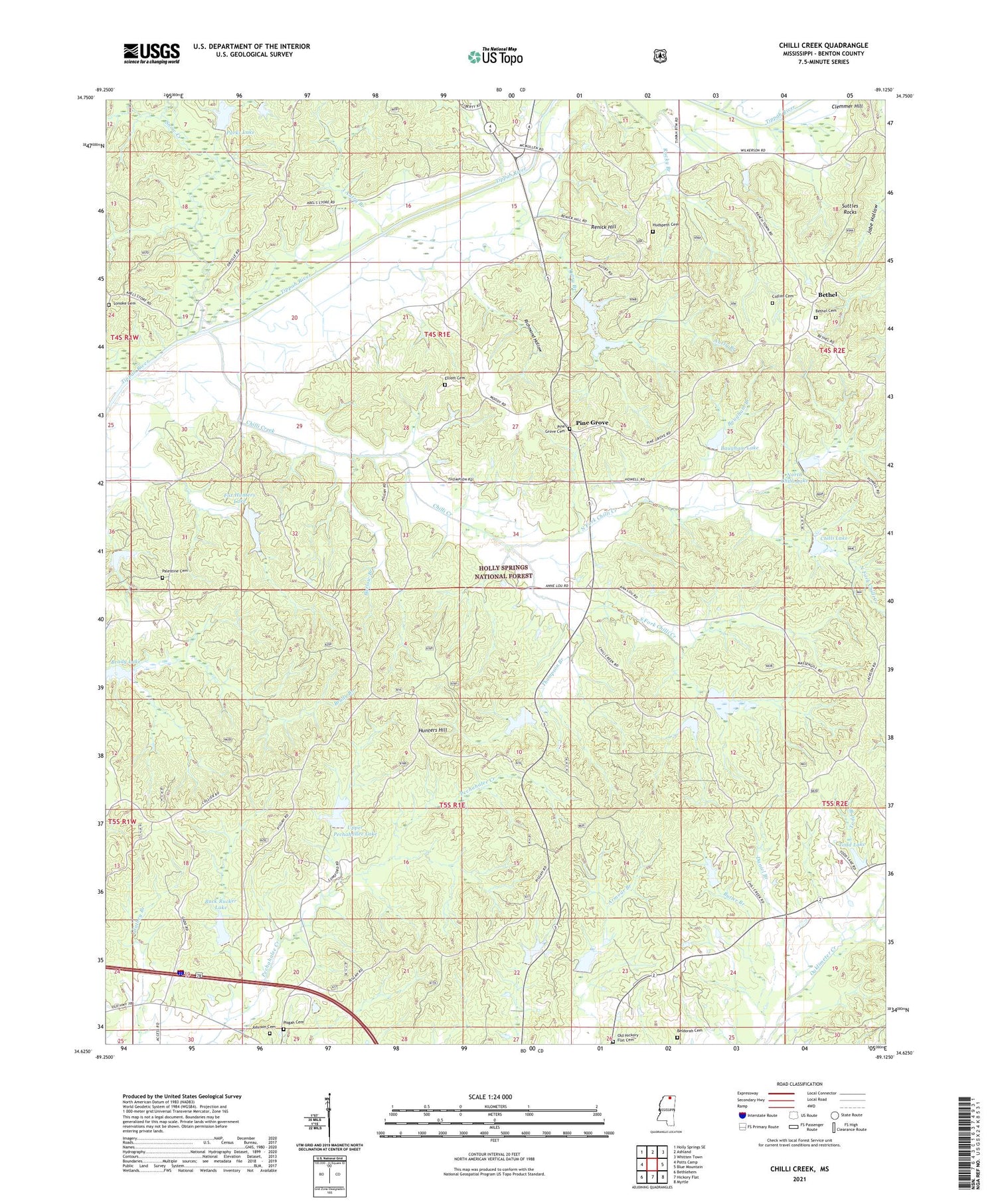 Chilli Creek Mississippi US Topo Map Image