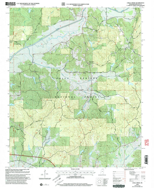 Classic USGS Chilli Creek Mississippi 7.5'x7.5' Topo Map Image