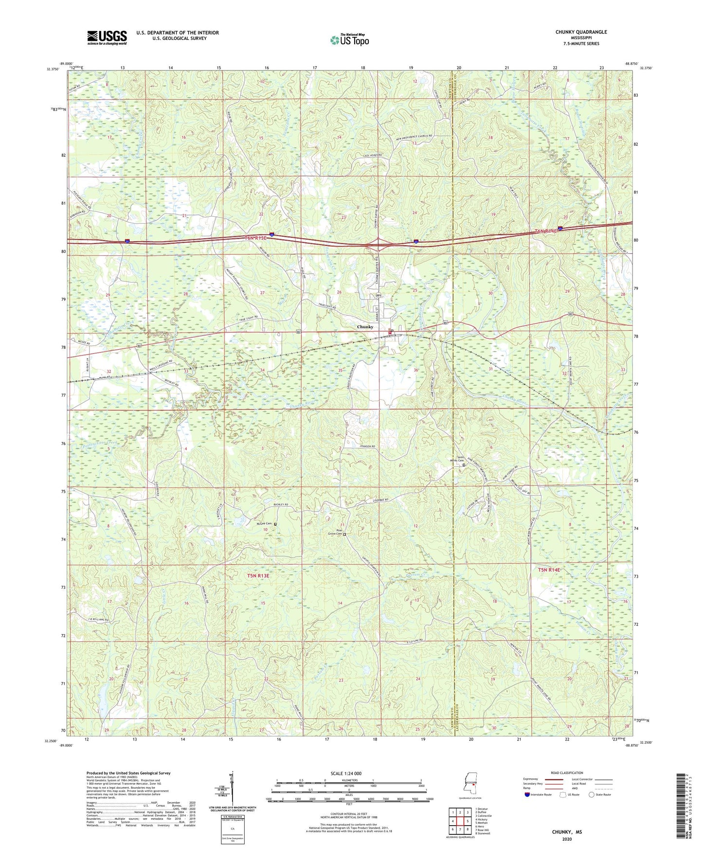 Chunky Mississippi US Topo Map Image