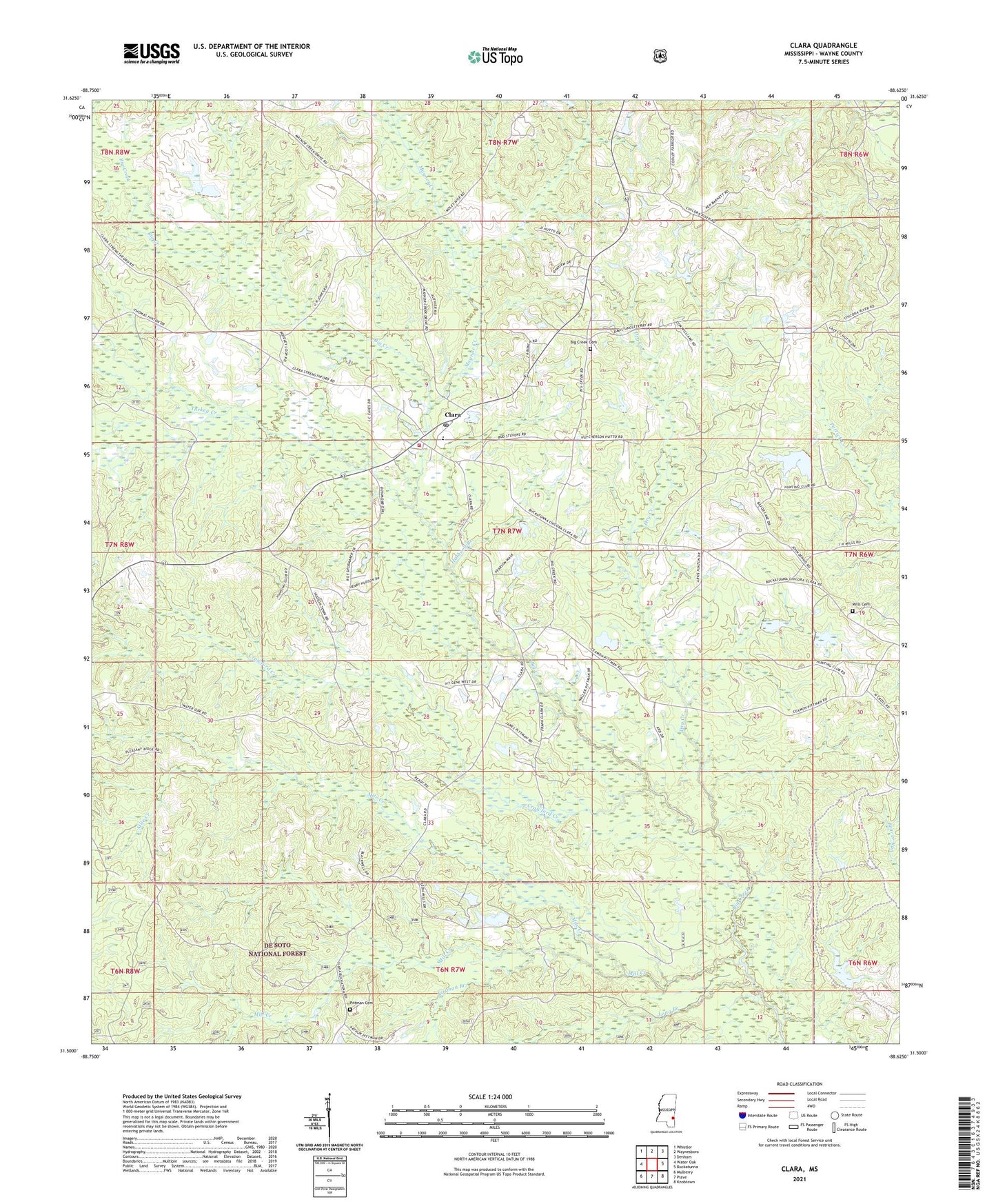 Clara Mississippi US Topo Map Image