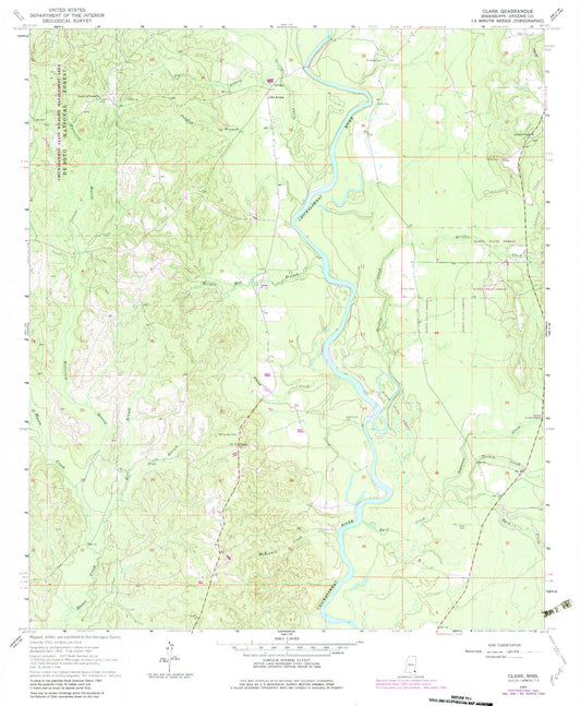 Classic USGS Clark Mississippi 7.5'x7.5' Topo Map Image