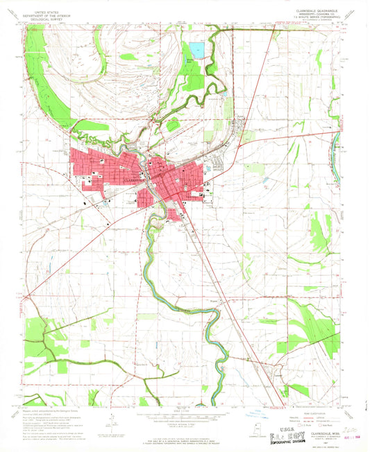 Classic USGS Clarksdale Mississippi 7.5'x7.5' Topo Map Image