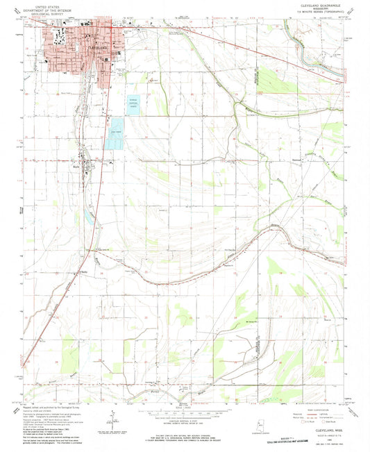 Classic USGS Cleveland Mississippi 7.5'x7.5' Topo Map Image