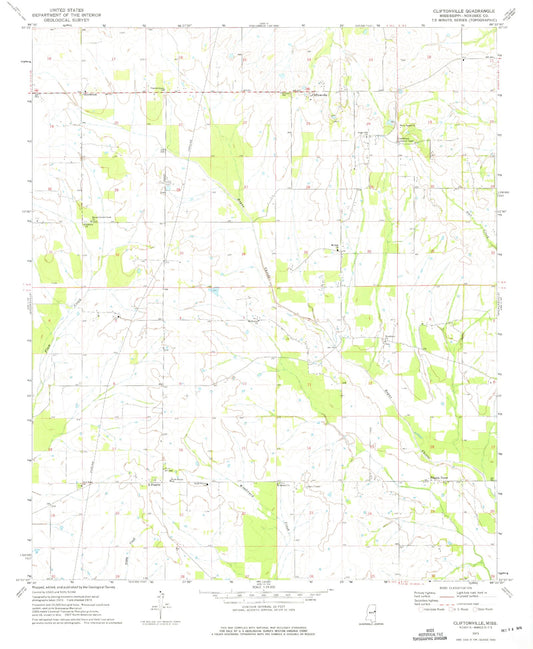 Classic USGS Cliftonville Mississippi 7.5'x7.5' Topo Map Image