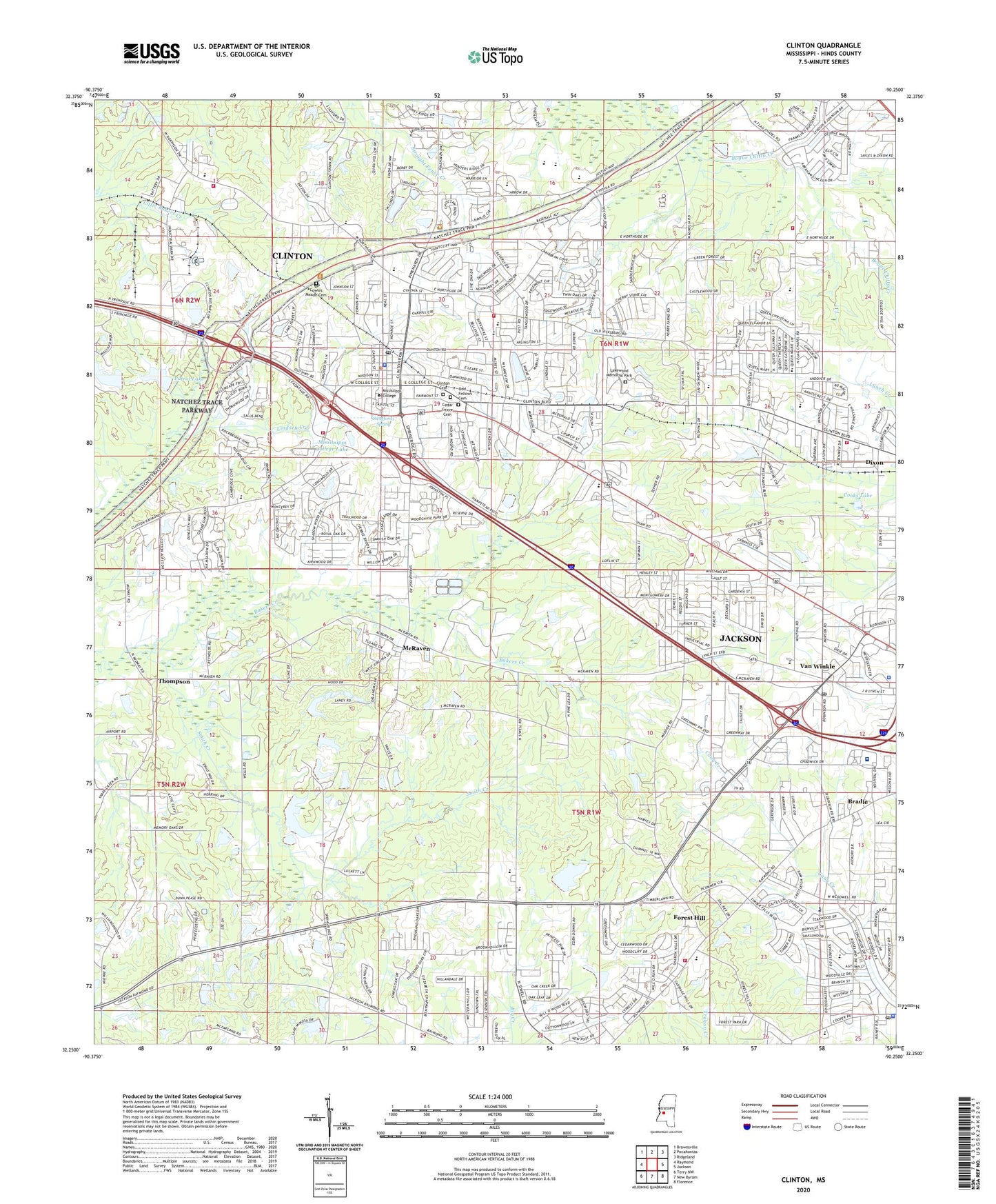 Clinton Mississippi US Topo Map Image