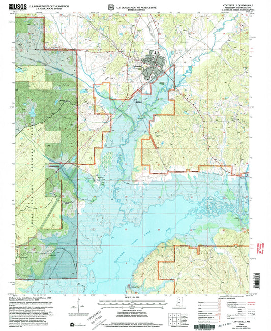 Classic USGS Coffeeville Mississippi 7.5'x7.5' Topo Map Image