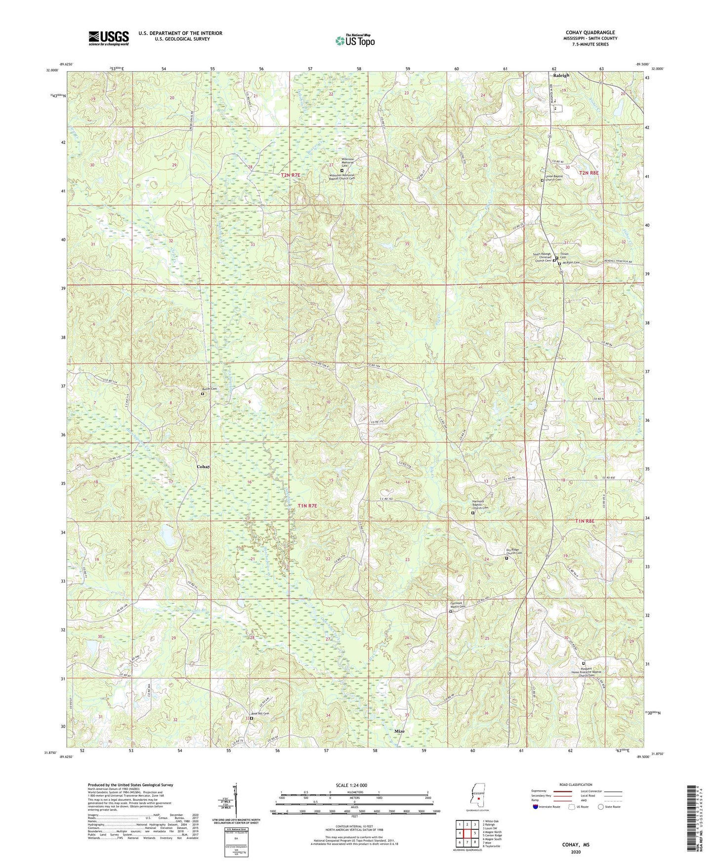 Cohay Mississippi US Topo Map Image