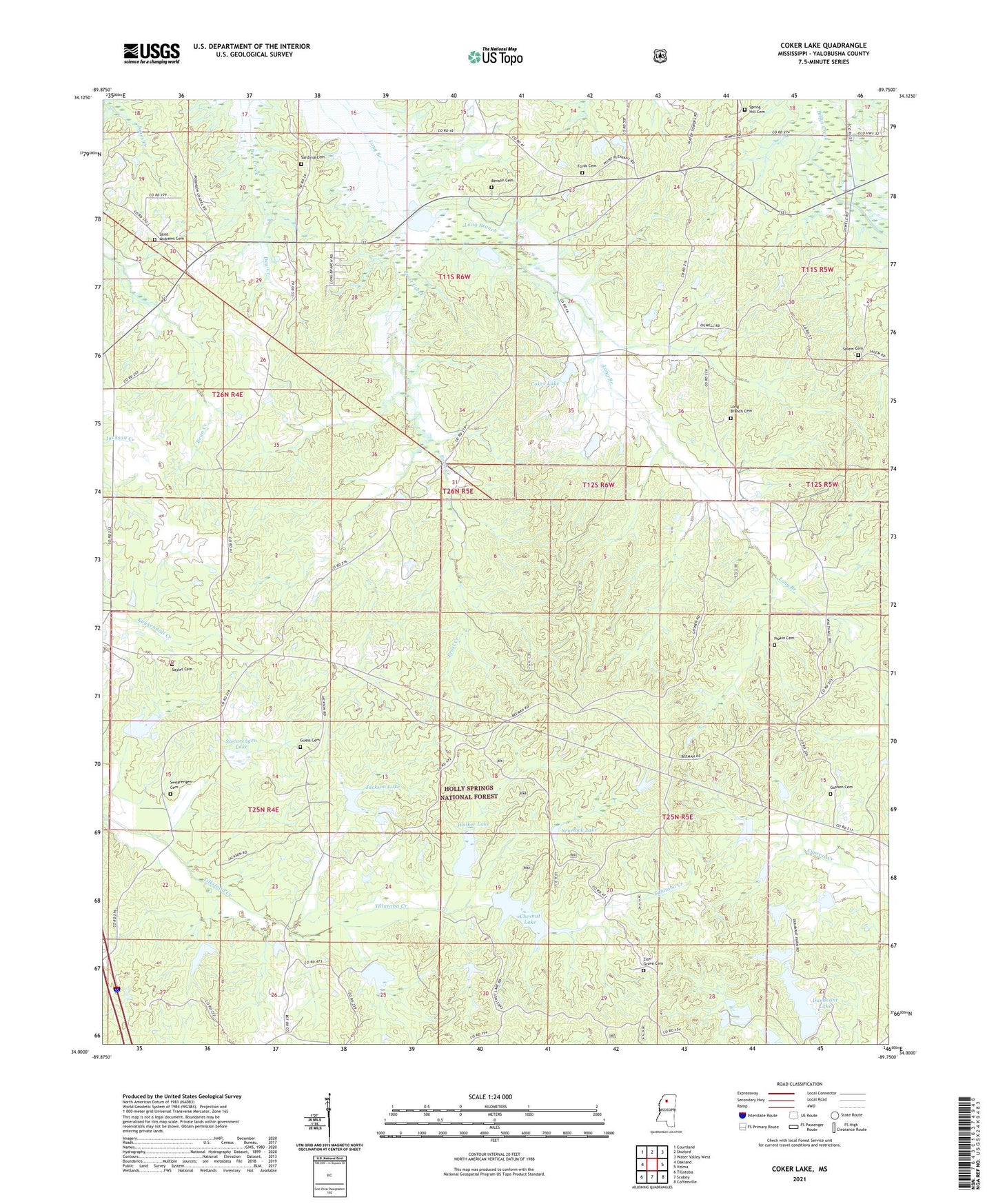 Coker Lake Mississippi US Topo Map Image
