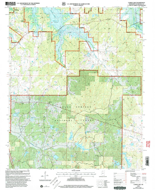 Classic USGS Coker Lake Mississippi 7.5'x7.5' Topo Map Image