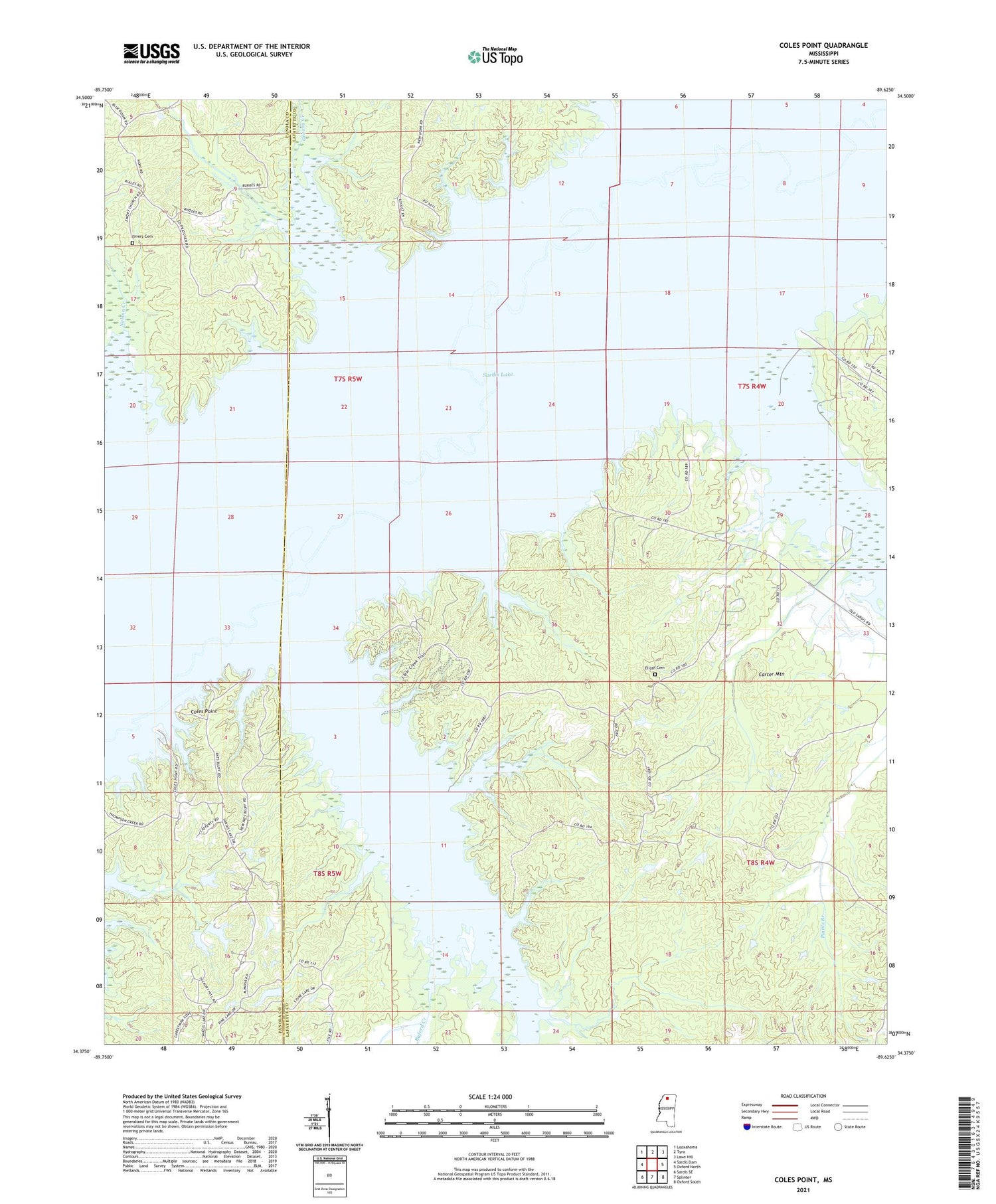 Coles Point Mississippi US Topo Map Image