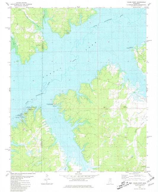 Classic USGS Coles Point Mississippi 7.5'x7.5' Topo Map Image