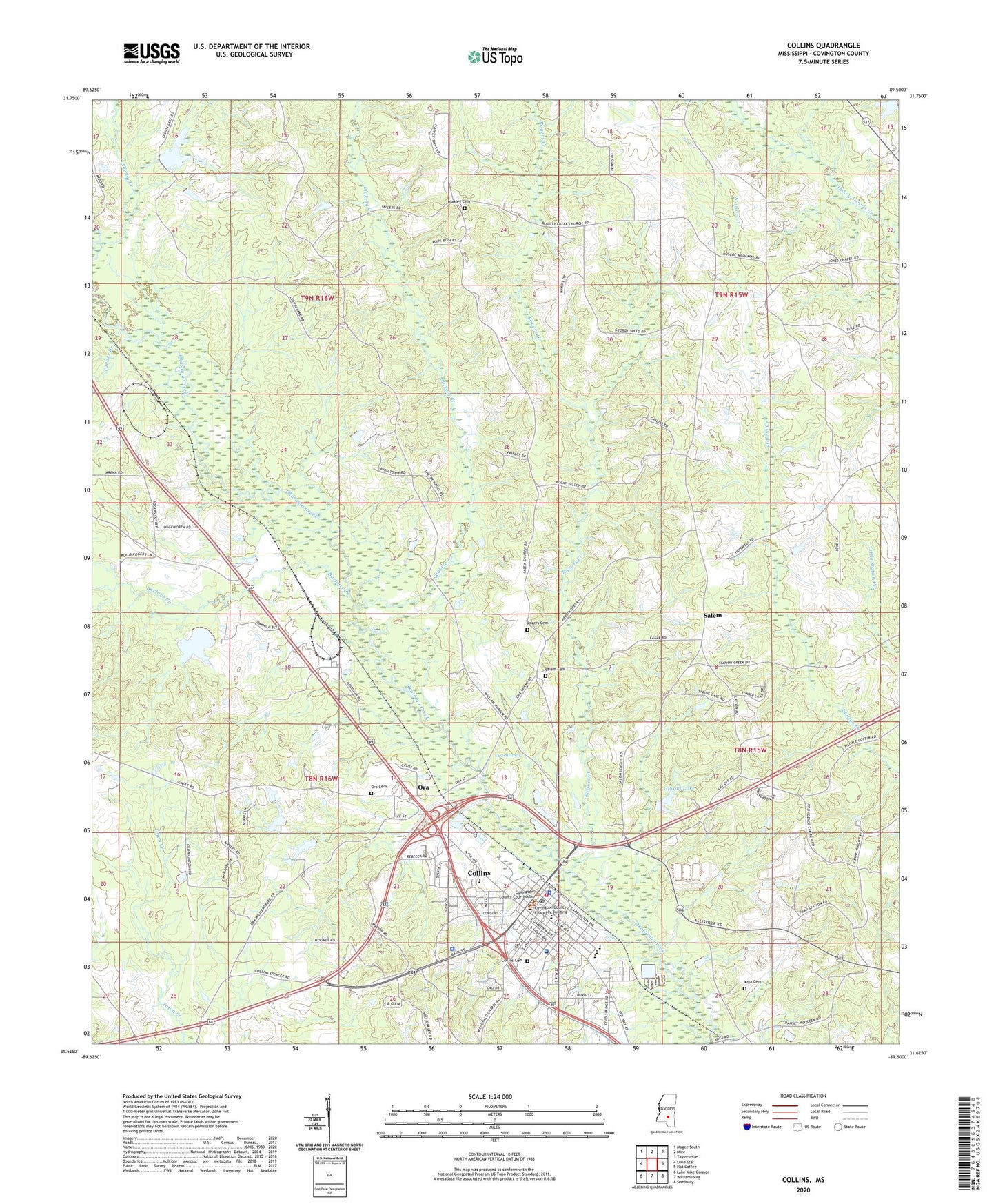 Collins Mississippi US Topo Map Image