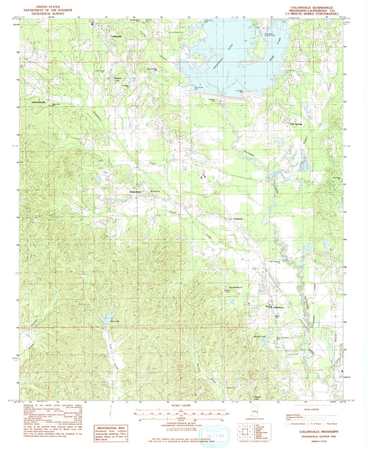 Classic USGS Collinsville Mississippi 7.5'x7.5' Topo Map Image