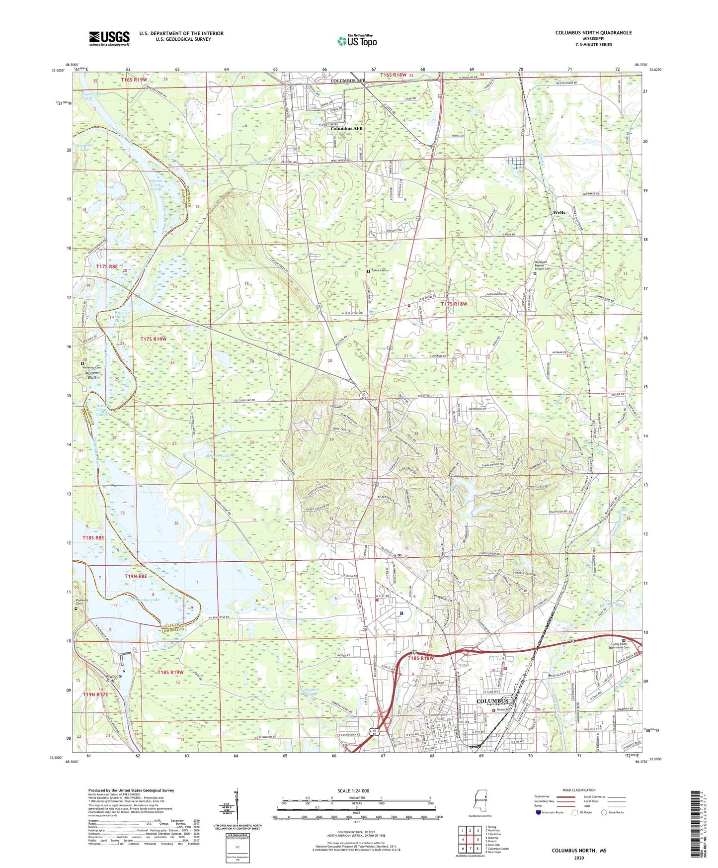 Columbus North Mississippi US Topo Map Image