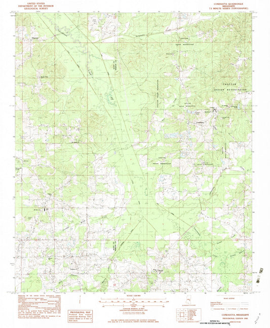 Classic USGS Conehatta Mississippi 7.5'x7.5' Topo Map Image