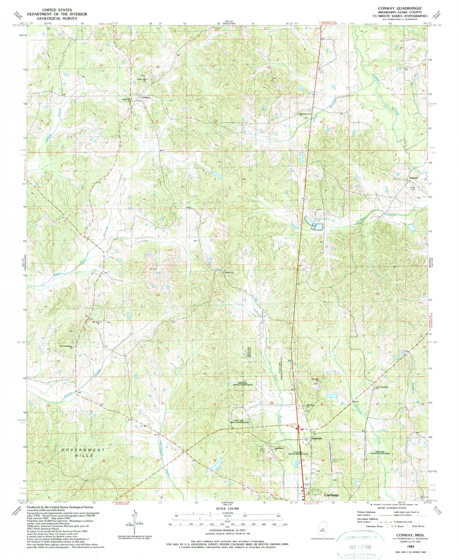 Classic USGS Conway Mississippi 7.5'x7.5' Topo Map – MyTopo Map Store