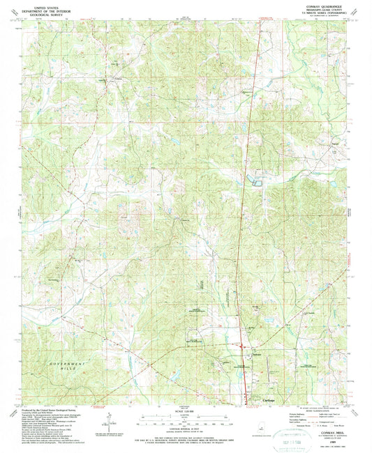 Classic USGS Conway Mississippi 7.5'x7.5' Topo Map Image