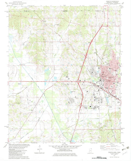Classic USGS Corinth Mississippi 7.5'x7.5' Topo Map Image