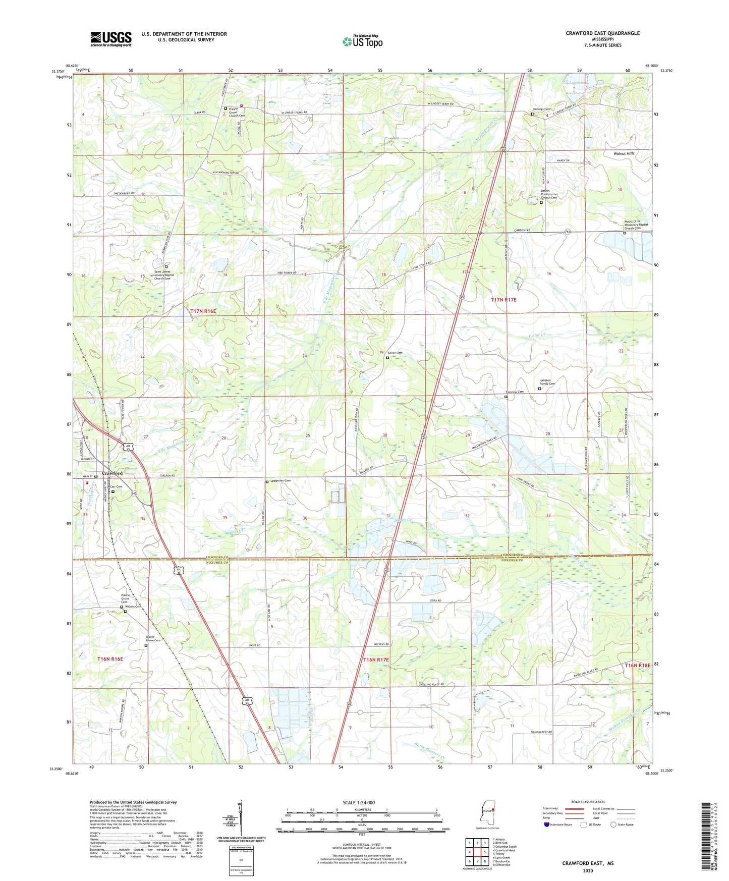 Crawford East Mississippi US Topo Map Image