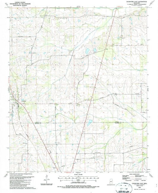 Classic USGS Crawford East Mississippi 7.5'x7.5' Topo Map Image