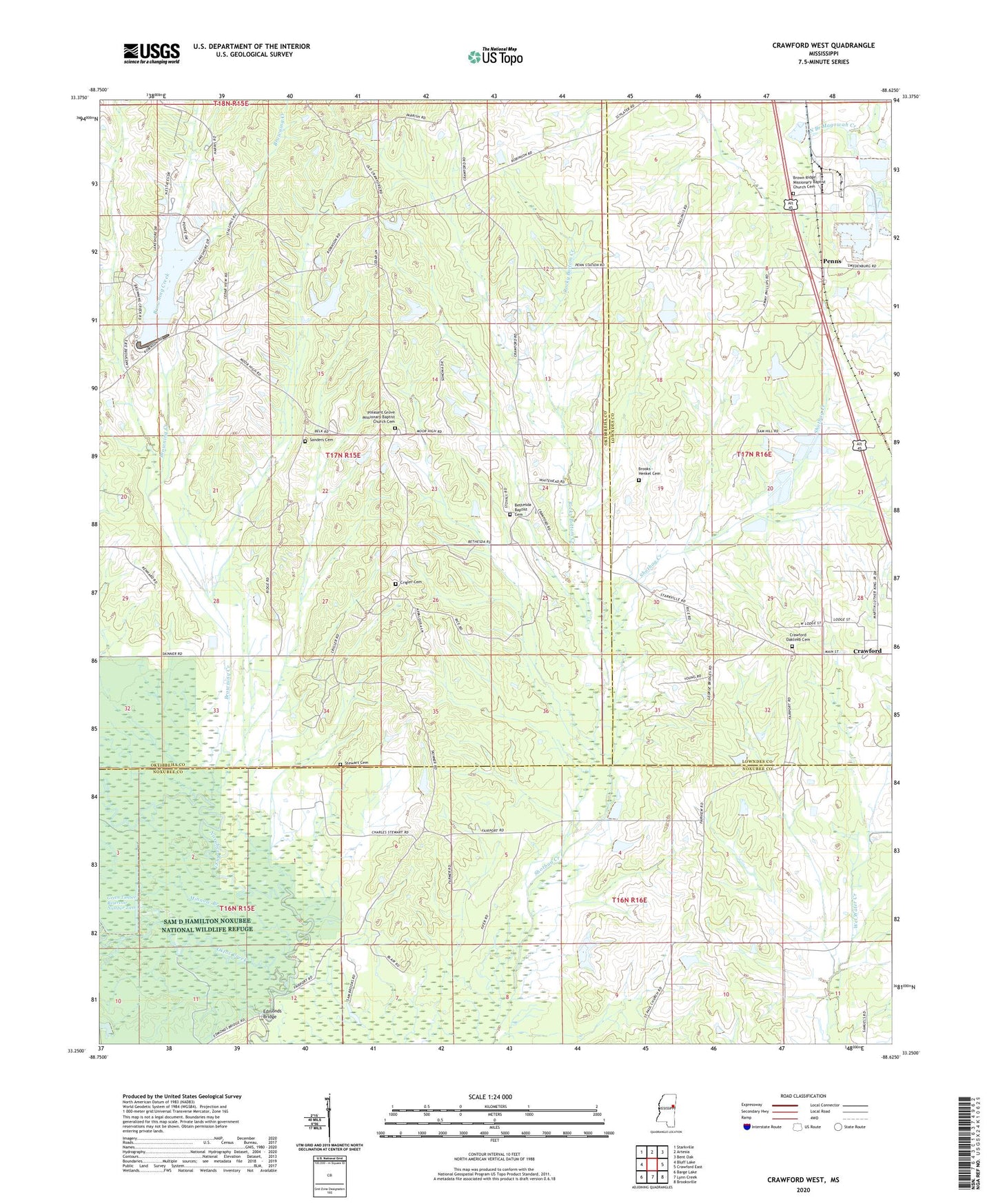 Crawford West Mississippi US Topo Map Image