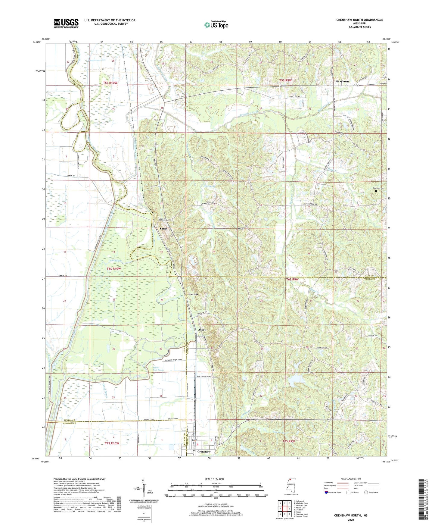 Crenshaw North Mississippi US Topo Map Image