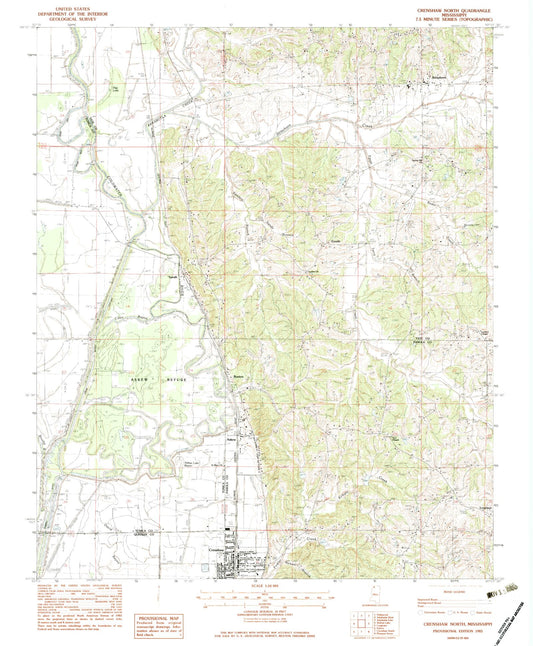 Classic USGS Crenshaw North Mississippi 7.5'x7.5' Topo Map Image