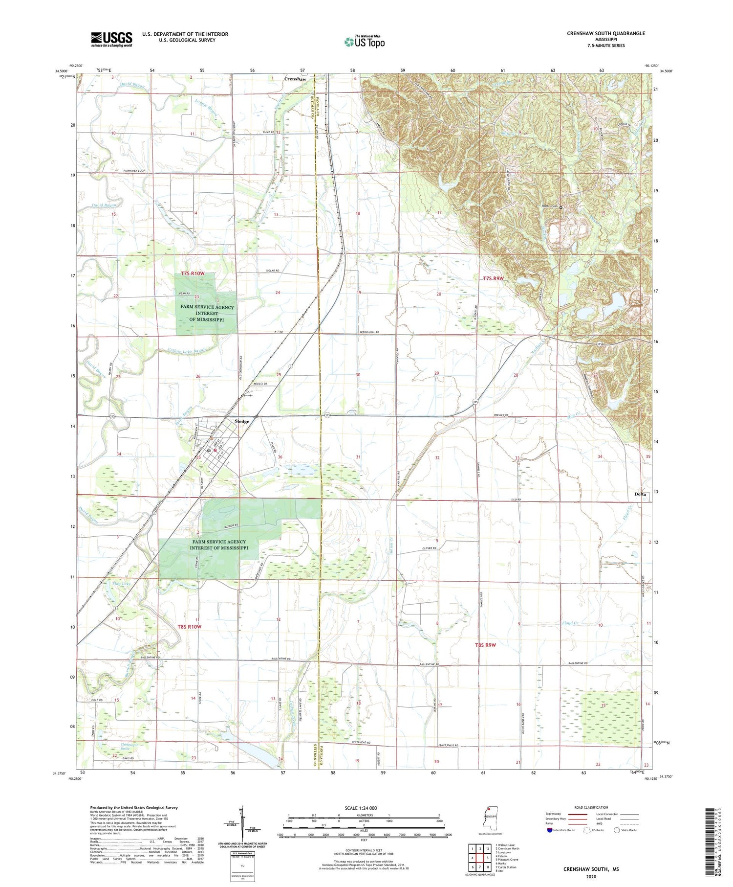 Crenshaw South Mississippi US Topo Map Image