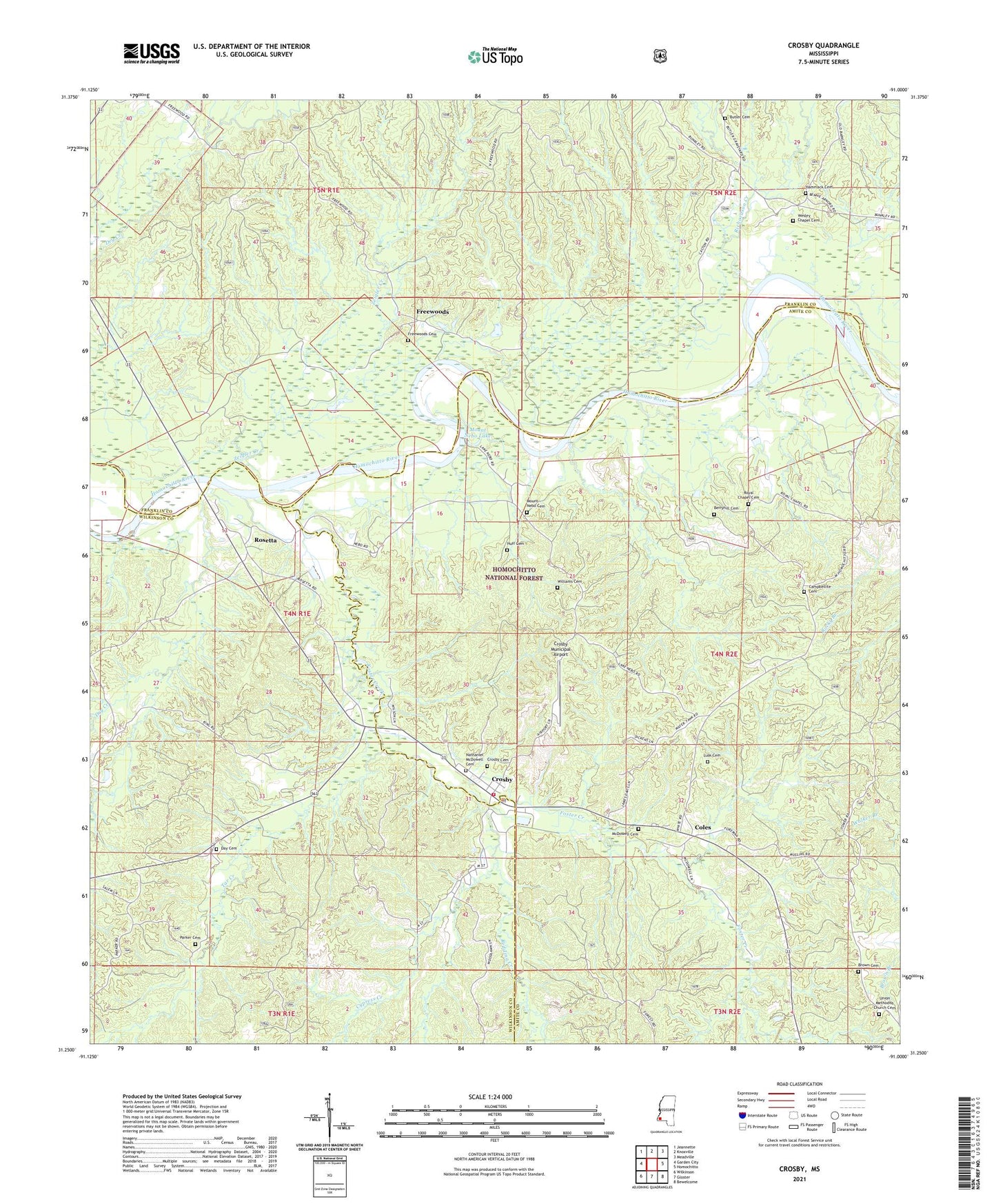 Crosby Mississippi US Topo Map Image