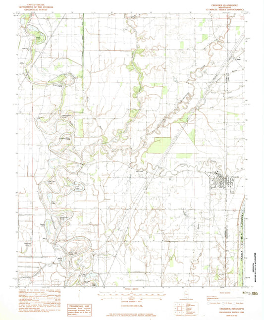 Classic USGS Crowder Mississippi 7.5'x7.5' Topo Map Image