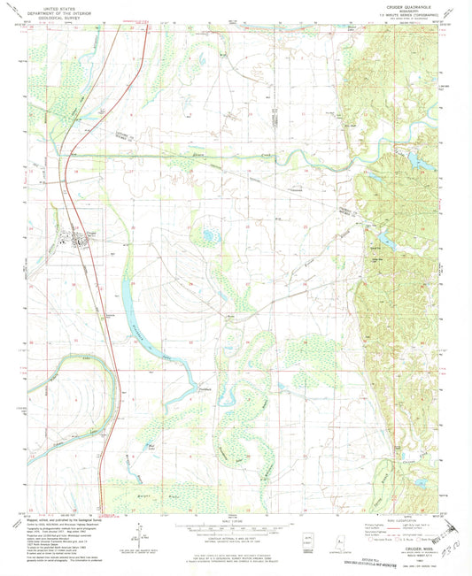 Classic USGS Cruger Mississippi 7.5'x7.5' Topo Map Image