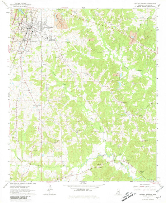Classic USGS Crystal Springs Mississippi 7.5'x7.5' Topo Map Image