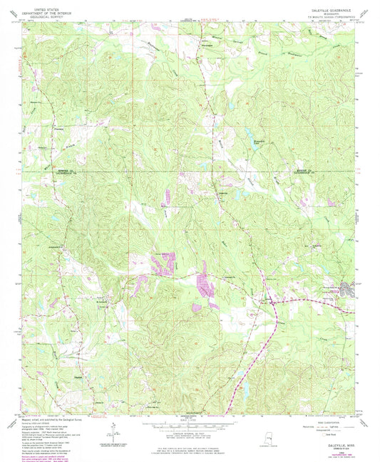 Classic USGS Daleville Mississippi 7.5'x7.5' Topo Map Image