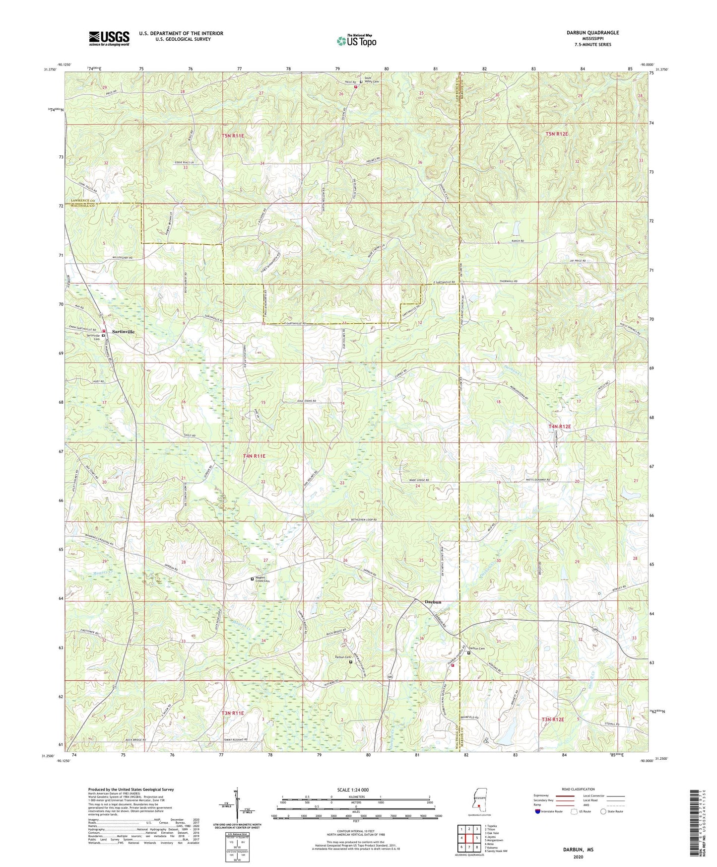 Darbun Mississippi US Topo Map Image