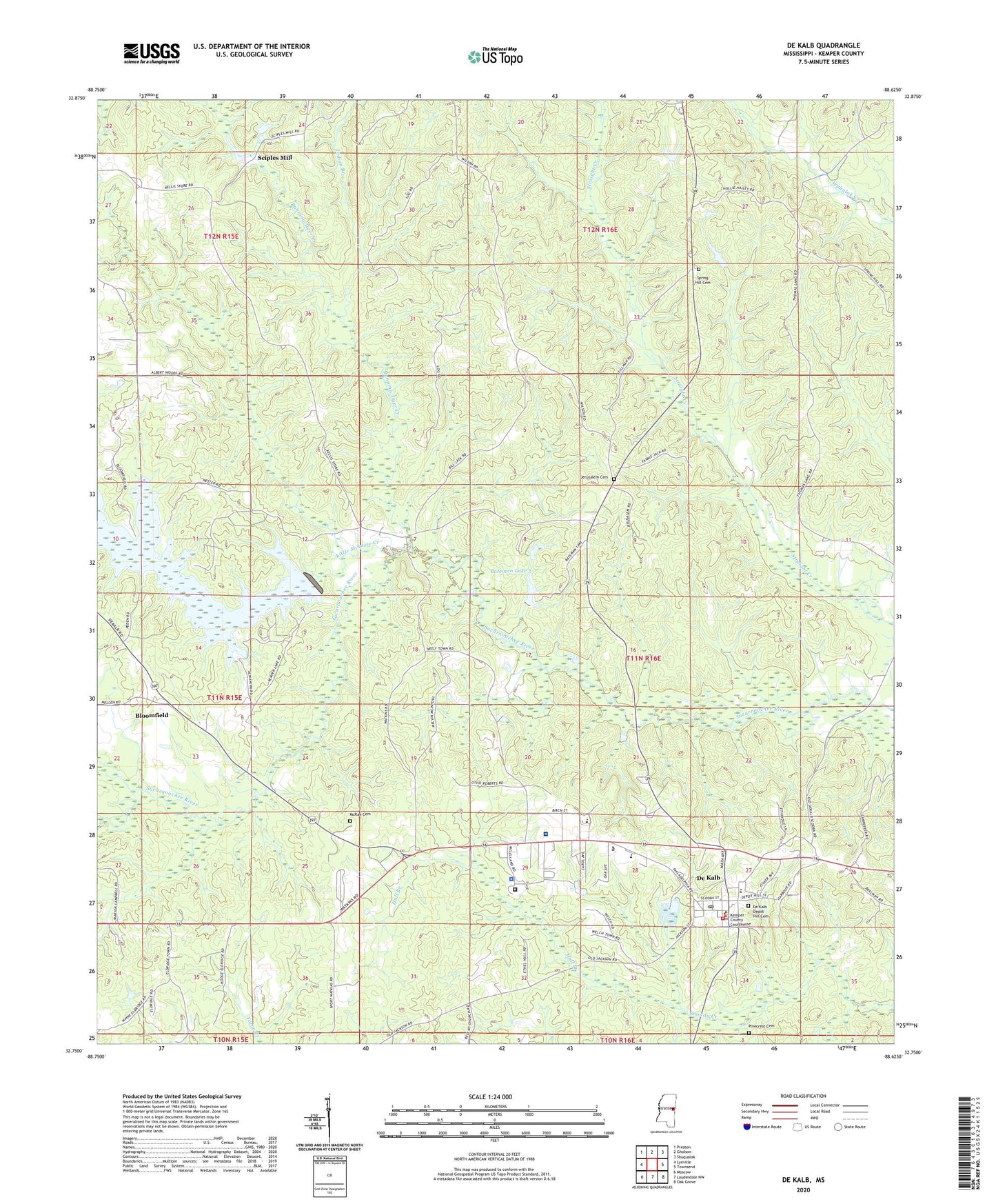 De Kalb Mississippi US Topo Map Image