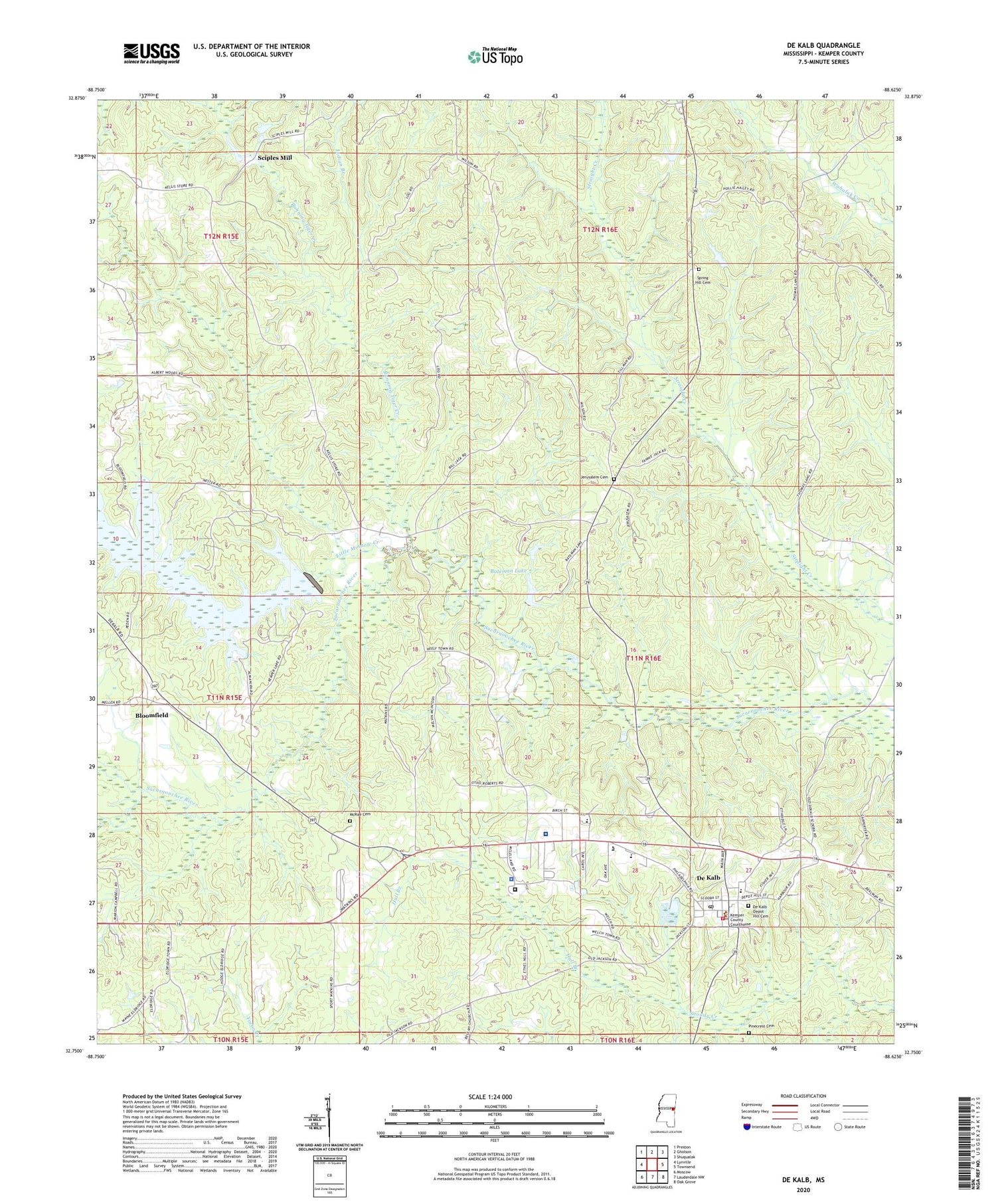 De Kalb Mississippi US Topo Map Image