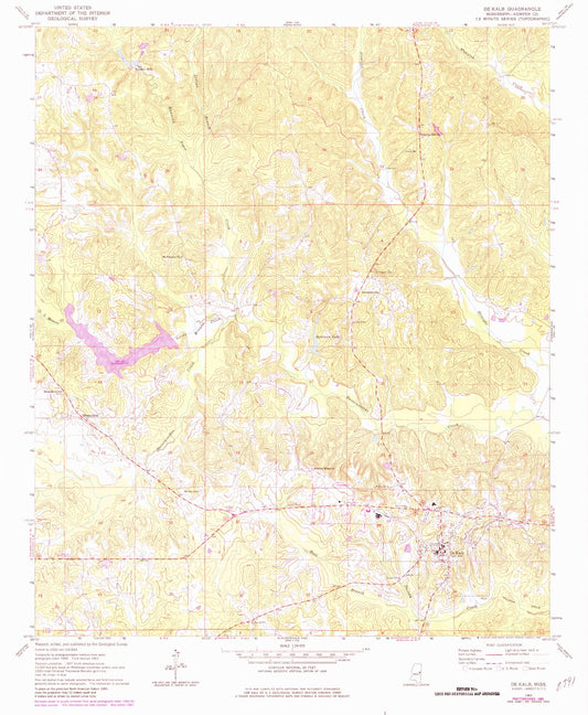 Classic USGS De Kalb Mississippi 7.5'x7.5' Topo Map Image