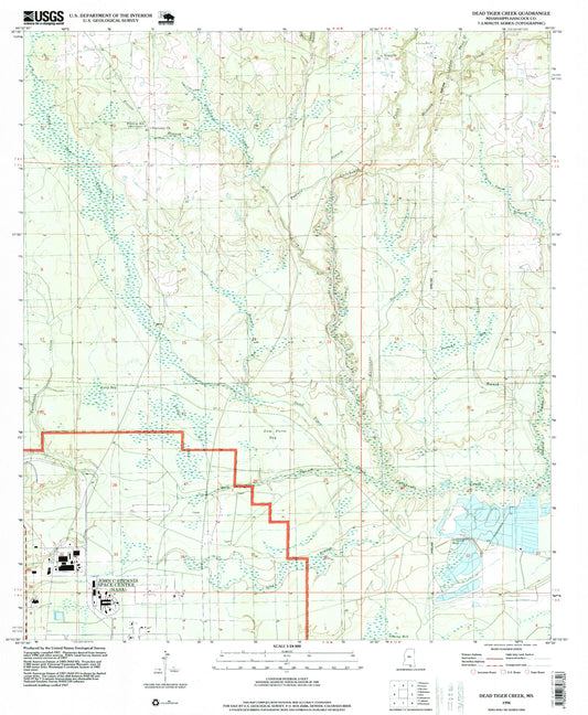 Classic USGS Dead Tiger Creek Mississippi 7.5'x7.5' Topo Map Image