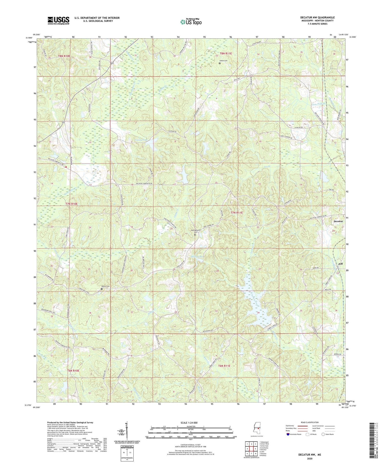 Decatur NW Mississippi US Topo Map Image