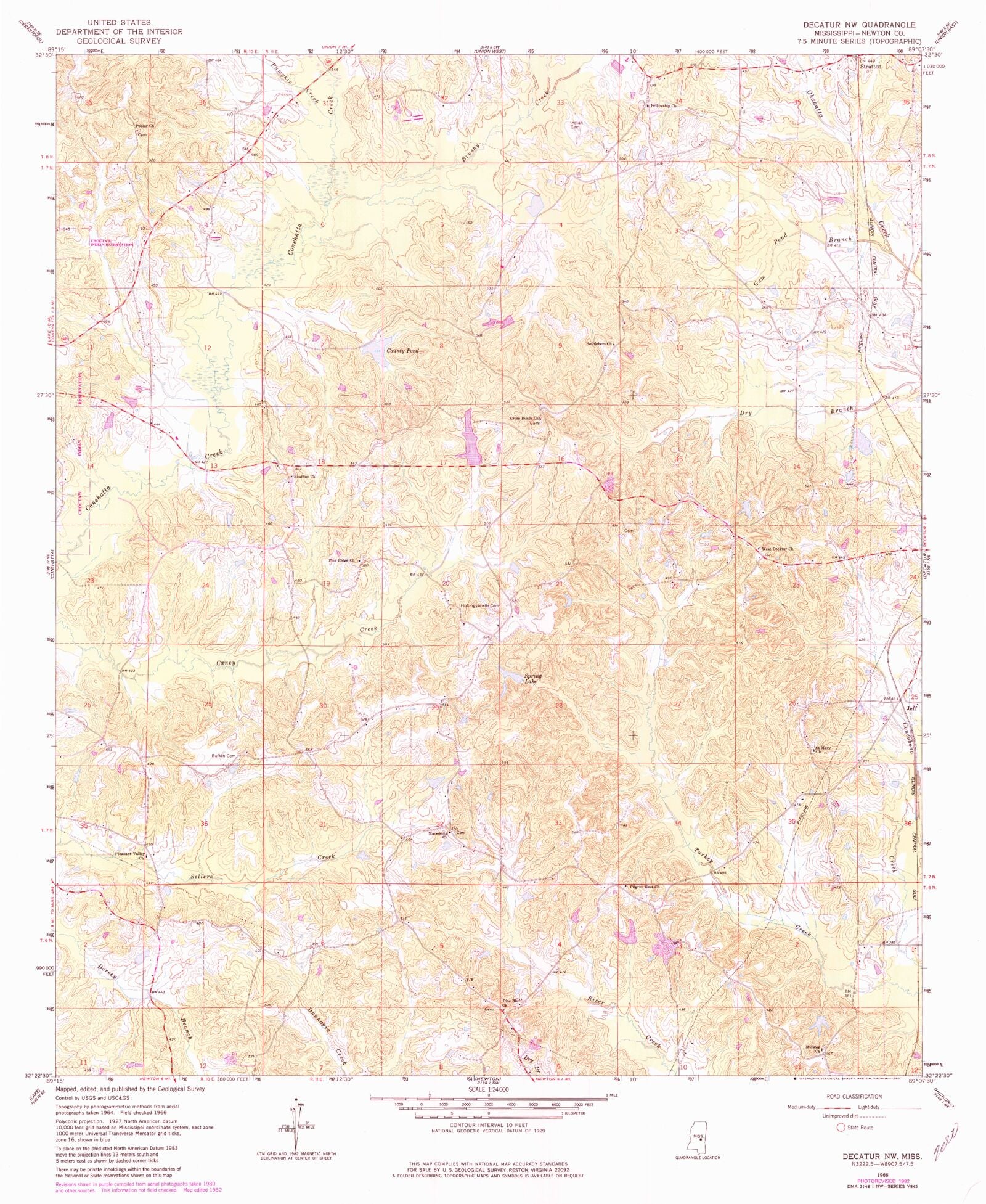 Classic USGS Decatur NW Mississippi 7.5'x7.5' Topo Map – MyTopo Map Store