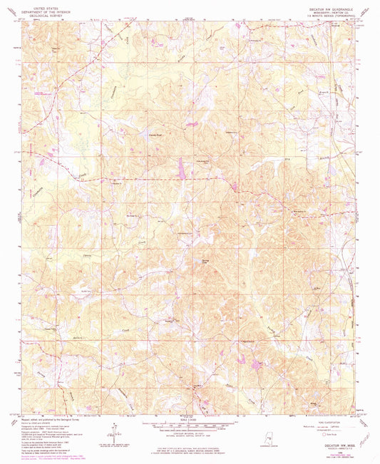 Classic USGS Decatur NW Mississippi 7.5'x7.5' Topo Map Image