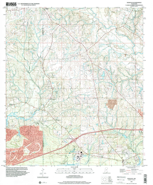 Classic USGS Dedeaux Mississippi 7.5'x7.5' Topo Map Image
