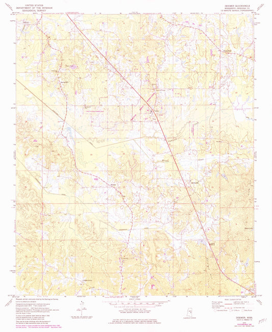 Classic USGS Deemer Mississippi 7.5'x7.5' Topo Map Image