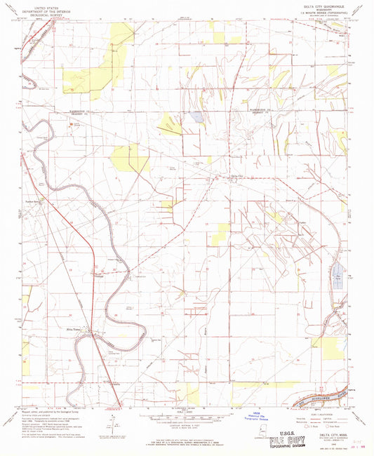 Classic USGS Delta City Mississippi 7.5'x7.5' Topo Map Image