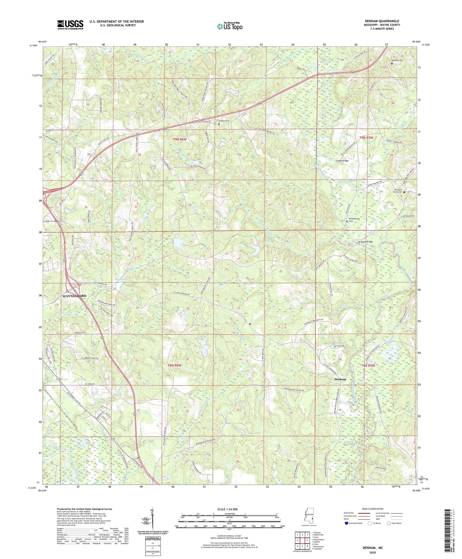 Denham Mississippi US Topo Map Image