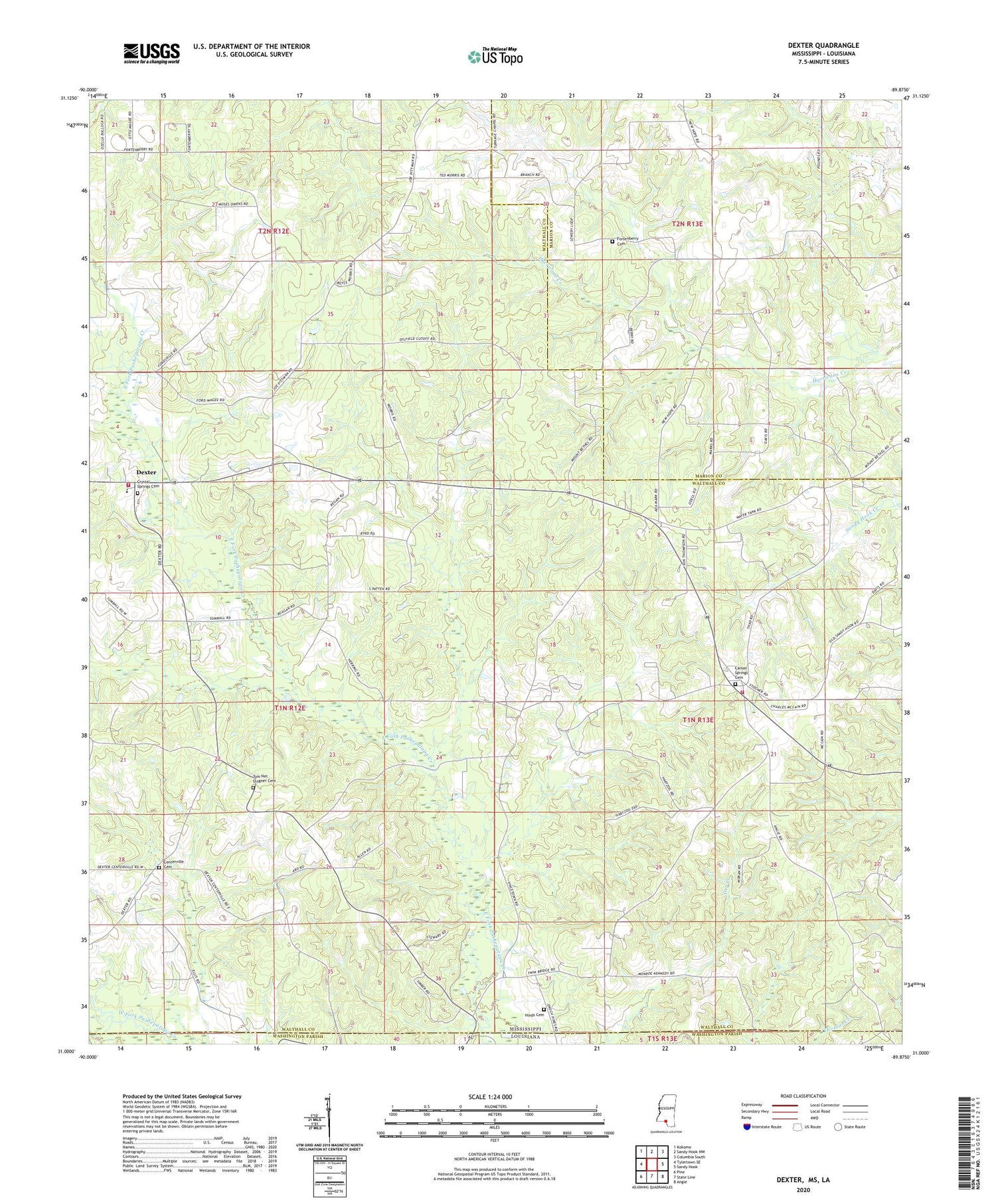 Dexter Mississippi US Topo Map Image