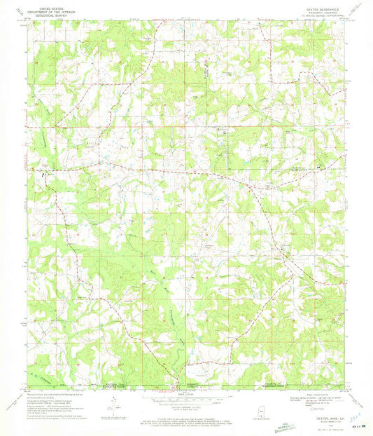 Classic USGS Dexter Mississippi 7.5'x7.5' Topo Map Image