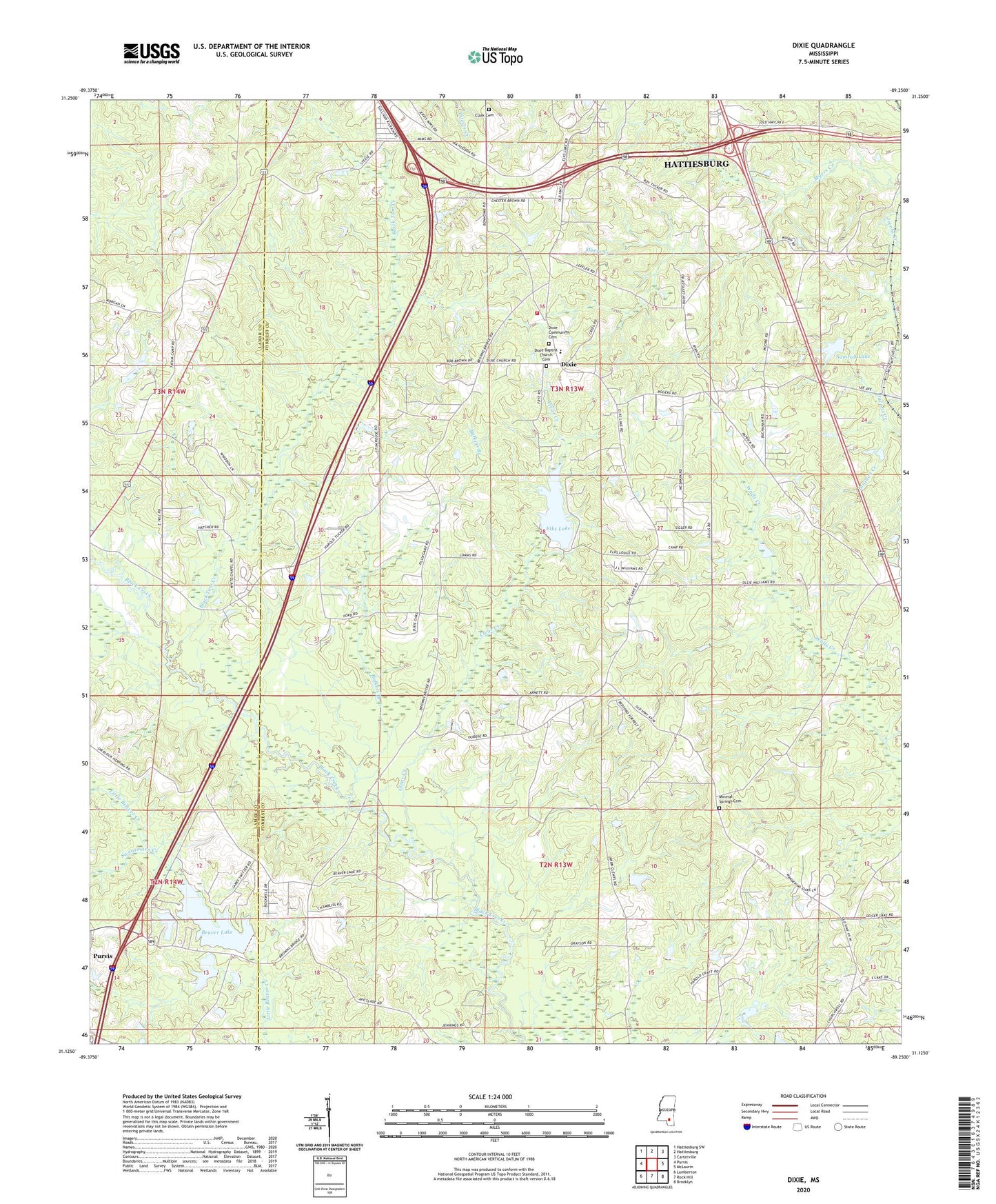 Dixie Mississippi US Topo Map Image