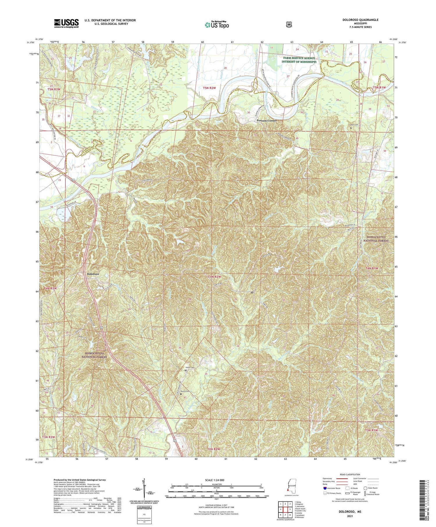 Doloroso Mississippi US Topo Map Image